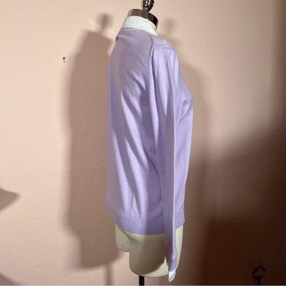 Talbots Lavender white Peter Pan collar cotton silk sweater Coquette Girl - Picture 7 of 16
